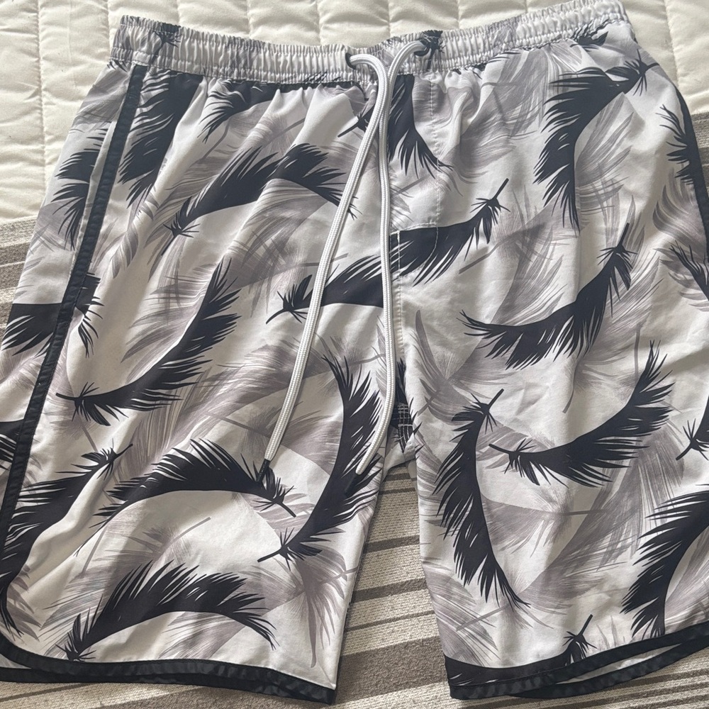Sundek Black and Gray Feather Print Swim Shorts